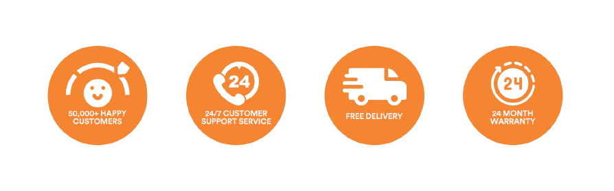 50,000+ happy customers · 24/7 customer support service · Free delivery · 24 month warranty